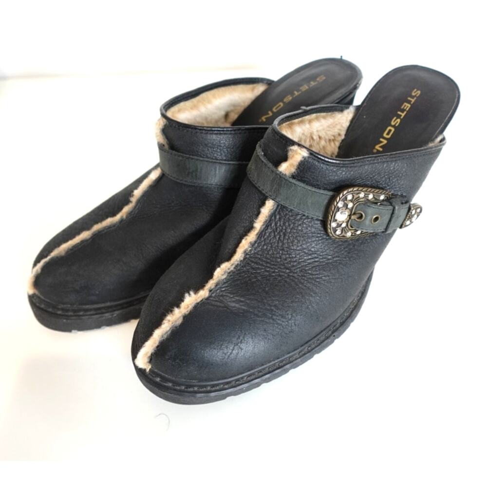Stetson / Black Leather / Clogs/ Y2k Size 9.5